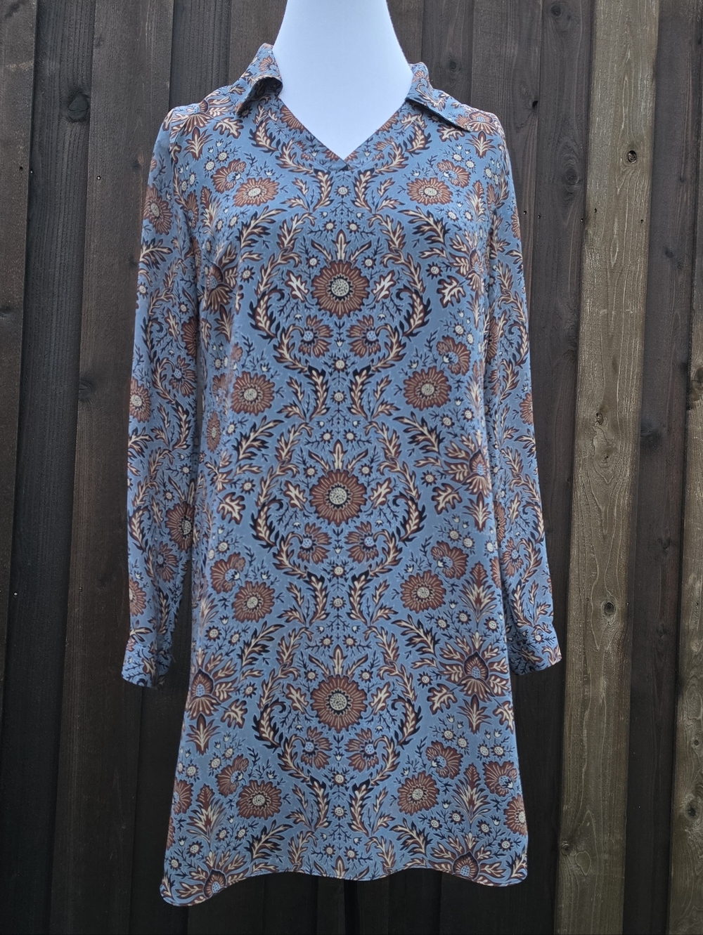 CAbi Long Sleeve Dress in Blue and Brown Pattern - Picture 2 of 8